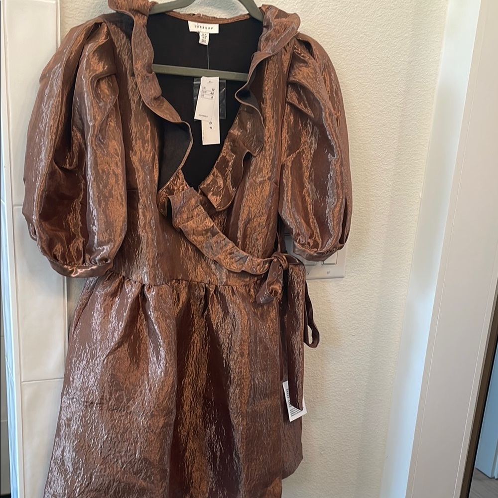 Topshop Metallic Brown Dress